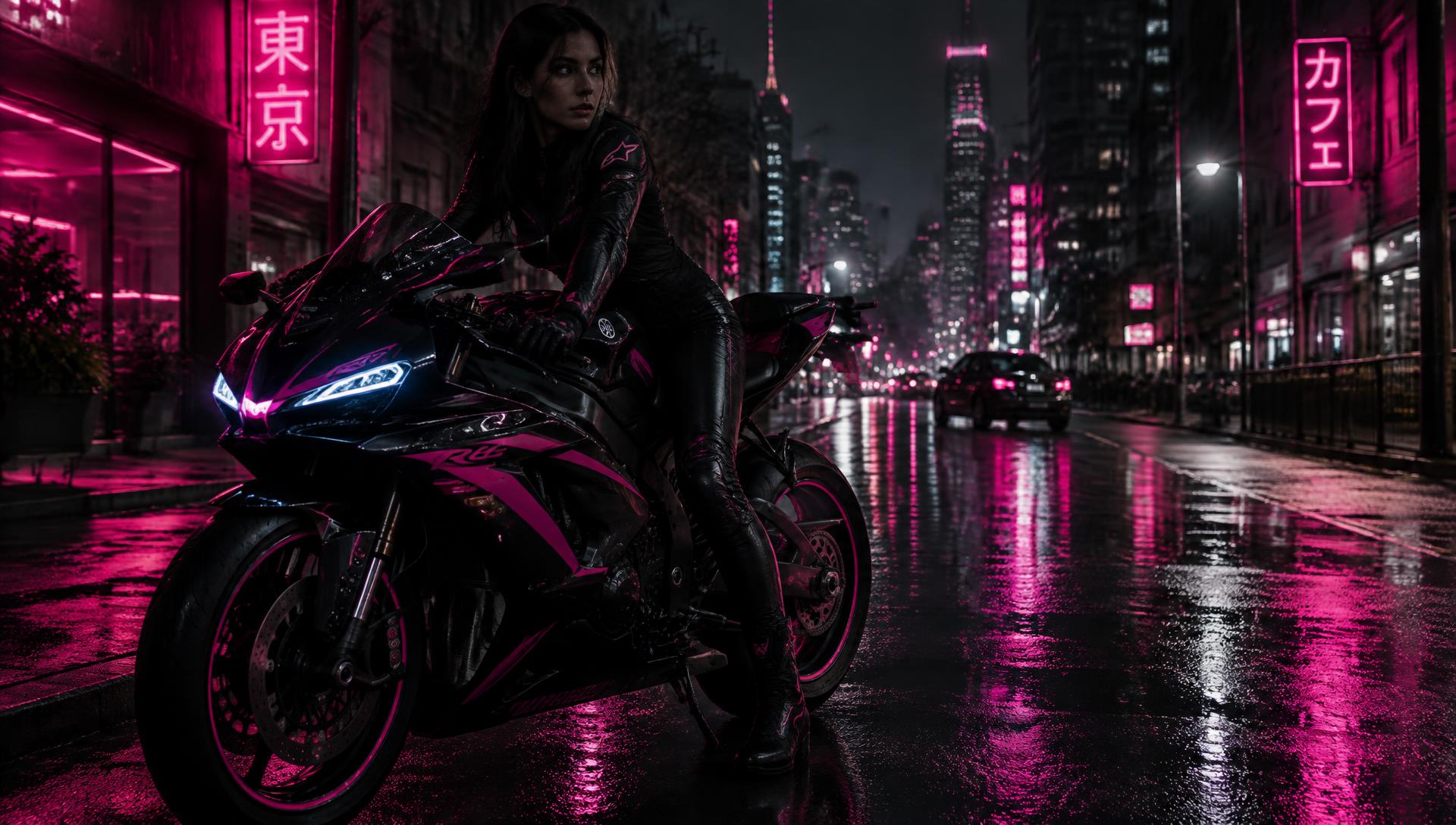 Motociclista en la ciudad de noche